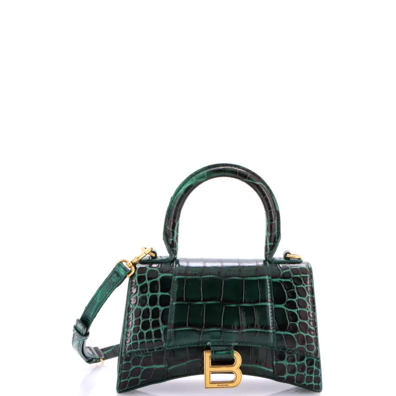 Pre-Loved Balenciaga Hourglass Top Handle Bag Crocodile Embossed Leather XS sold by Zulily