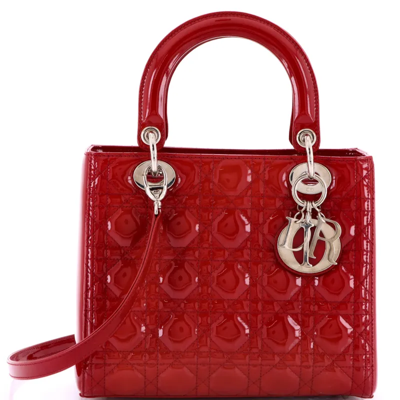 Pre-Loved Christian Dior Lady Dior Bag Cannage Quilt Patent Medium sold by Zulily