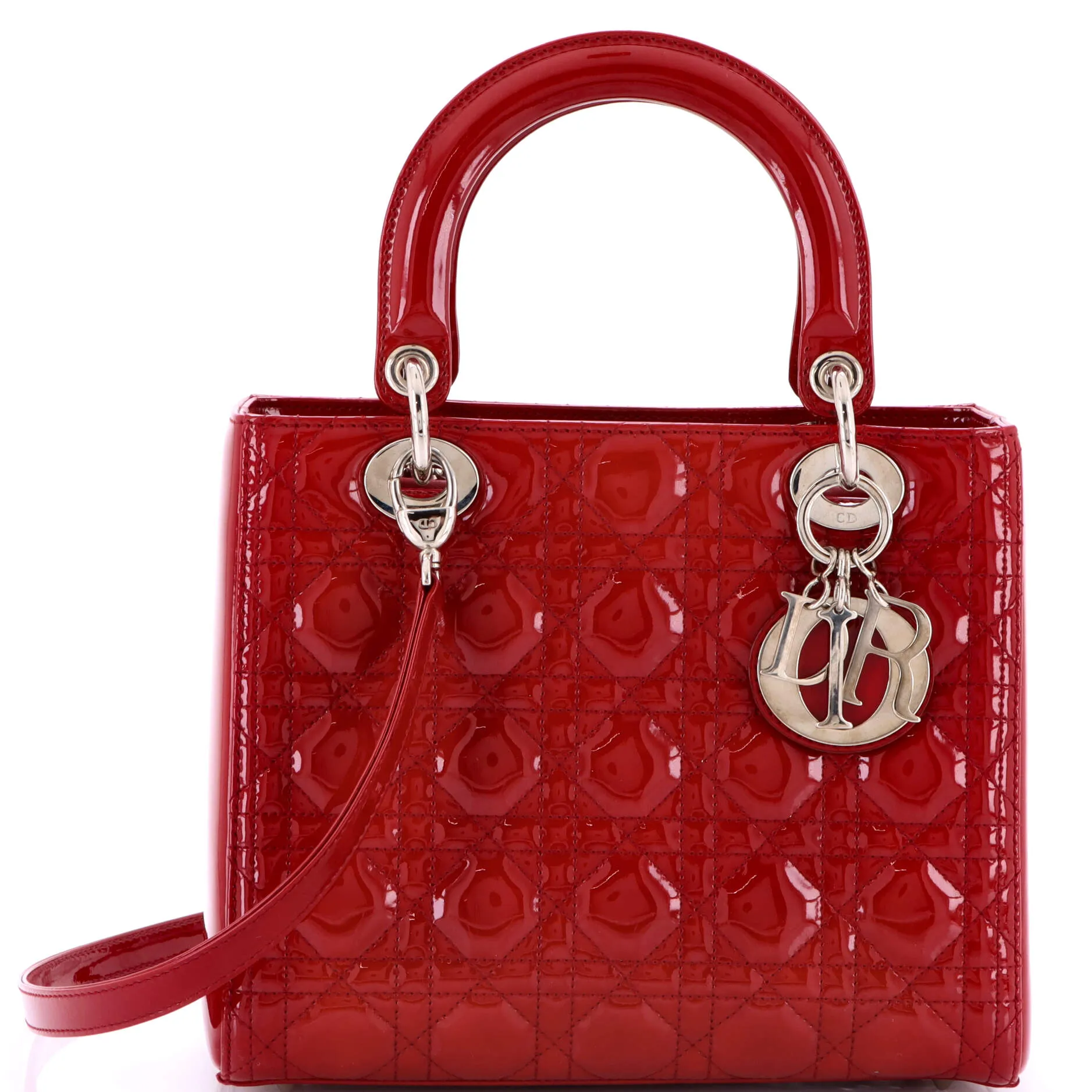 Pre-Loved Christian Dior Lady Dior Bag Cannage Quilt Patent Medium sold by Zulily