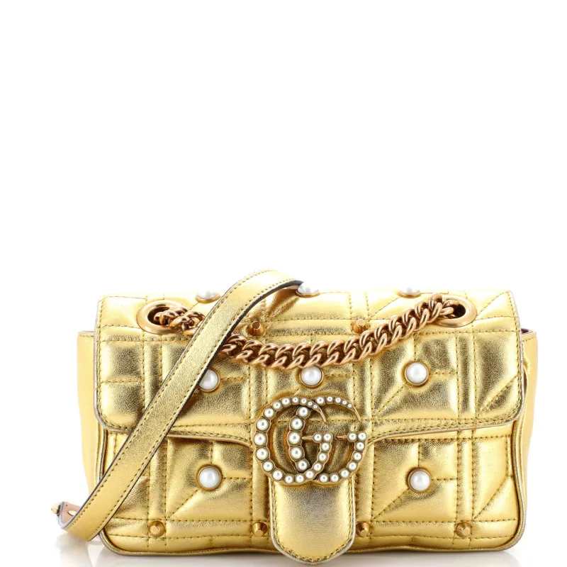 Pre-Loved Gucci Pearly GG Marmont Flap Bag Embellished Matelasse Leather Small sold by Zulily