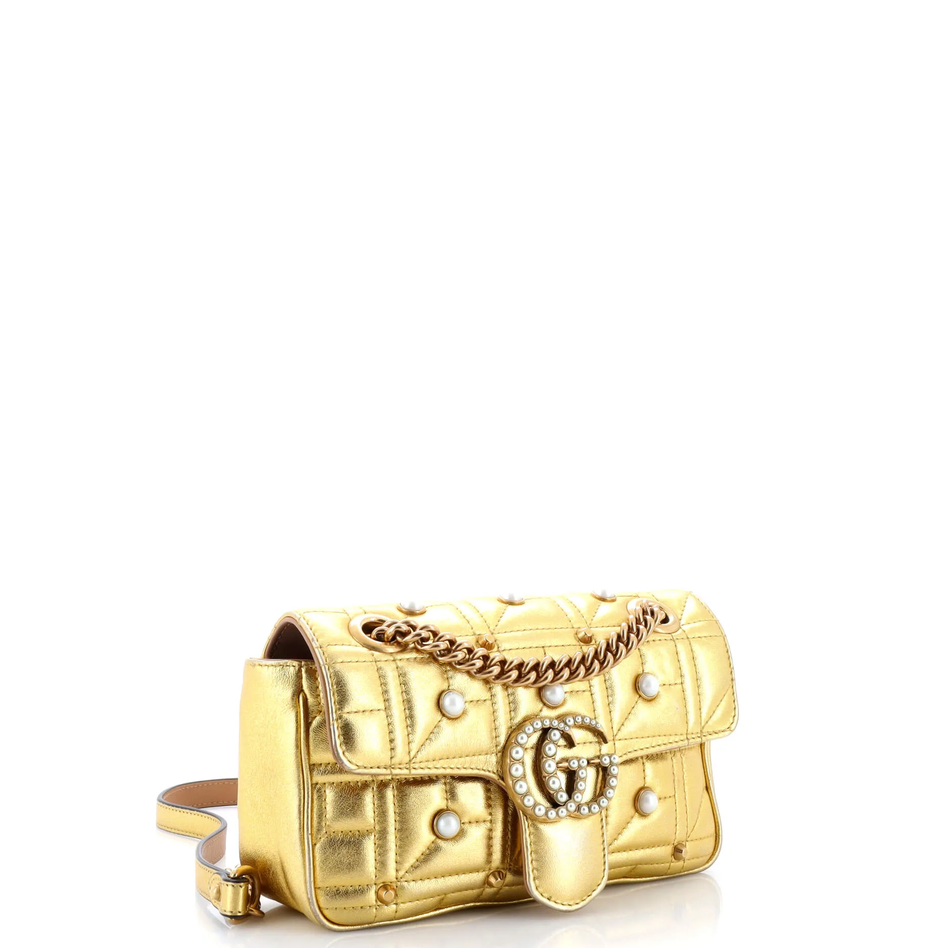 Pre-Loved Gucci Pearly GG Marmont Flap Bag Embellished Matelasse Leather Small sold by Zulily product image thumbnail 2