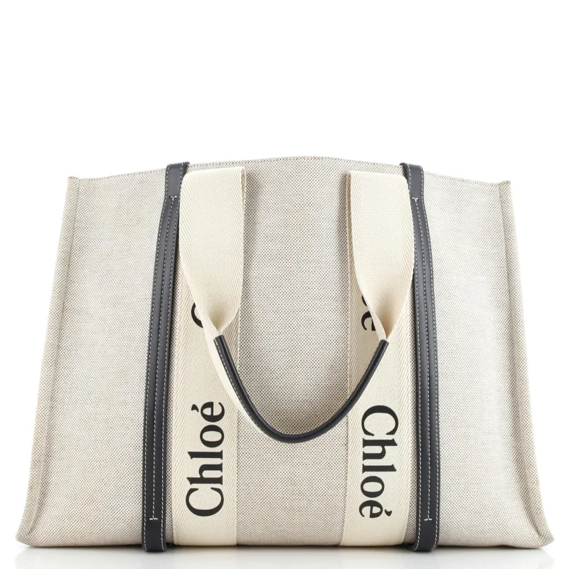 Pre-Loved Chloe Woody Tote Canvas with Leather Medium sold by Zulily