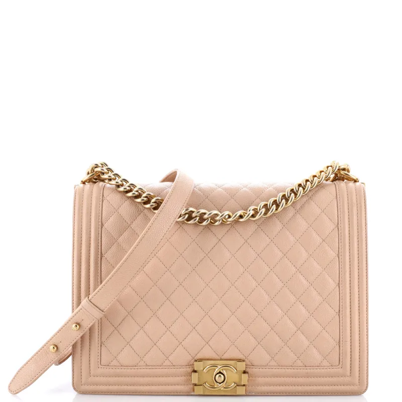 Pre-Loved Chanel Boy Flap Bag Quilted Caviar Large sold by Zulily