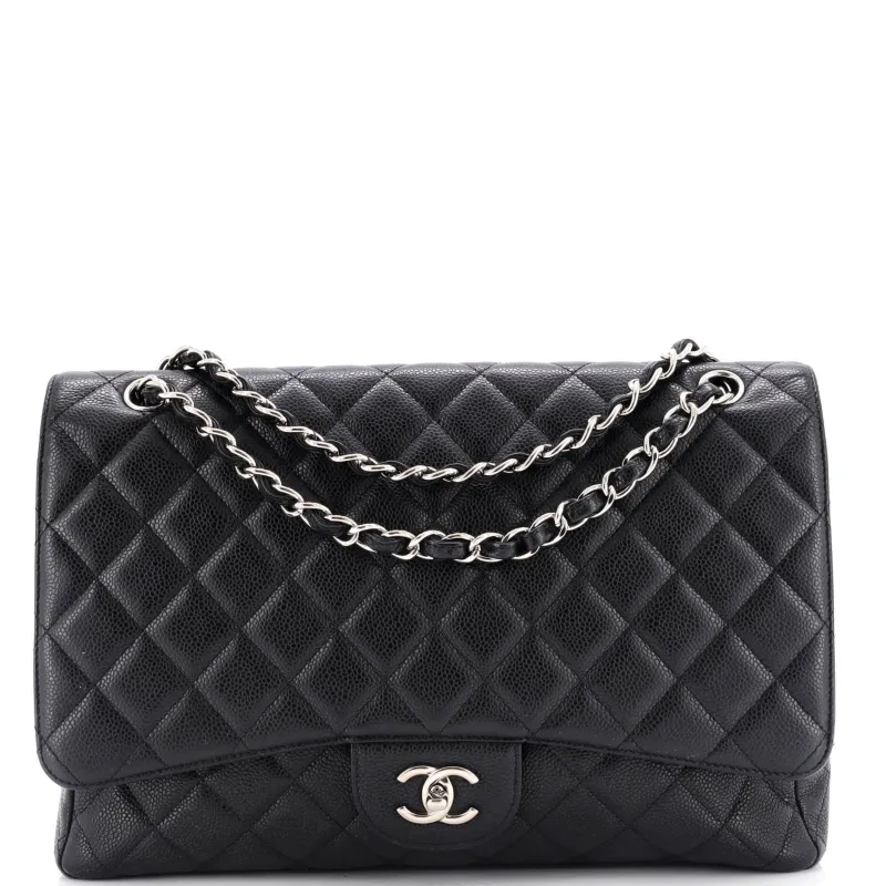 Pre-Loved Chanel Classic Single Flap Bag Quilted Caviar Maxi sold by Zulily