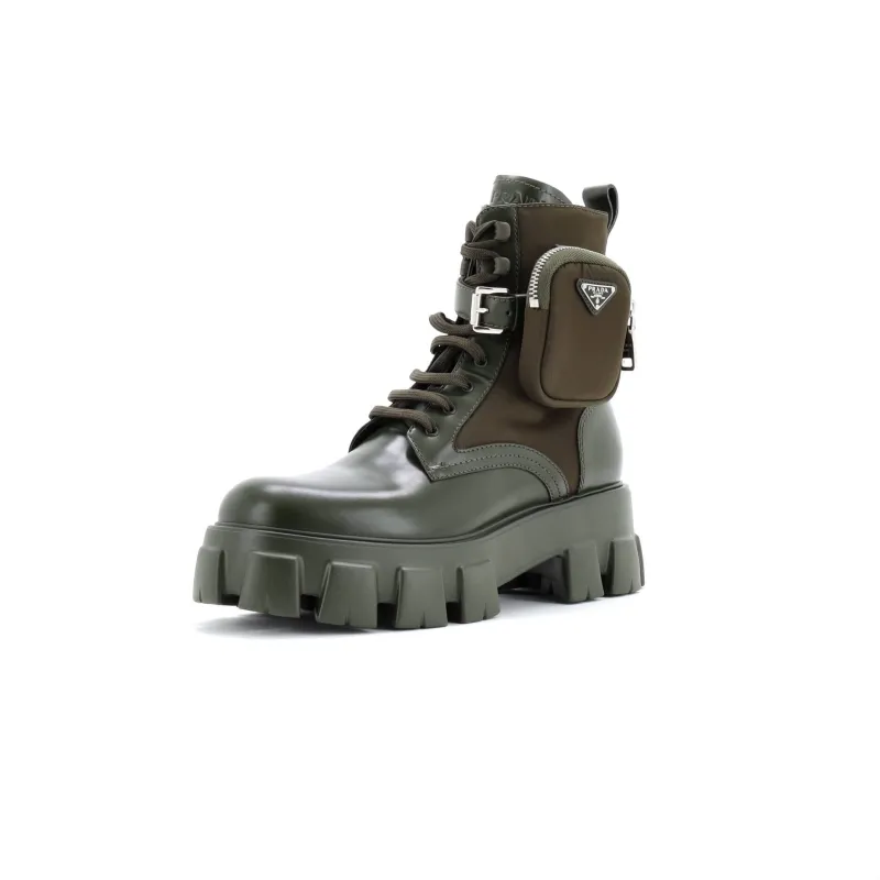 Pre-Loved Prada Monolith Combat Boots Leather and Nylon sold by Zulily