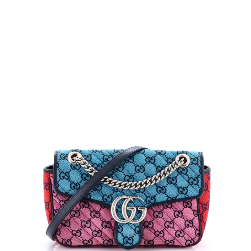 Pre-Loved Gucci GG Marmont Flap Bag Diagonal Quilted GG Canvas with Leather Small made by Gucci