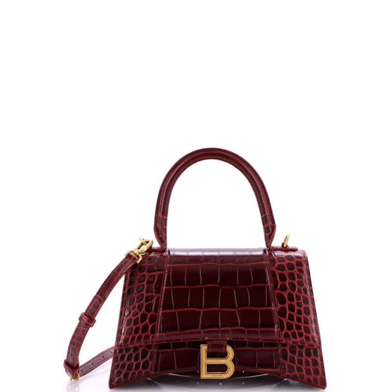 Pre-Loved Balenciaga Hourglass Top Handle Bag Crocodile Embossed Leather Small sold by Zulily