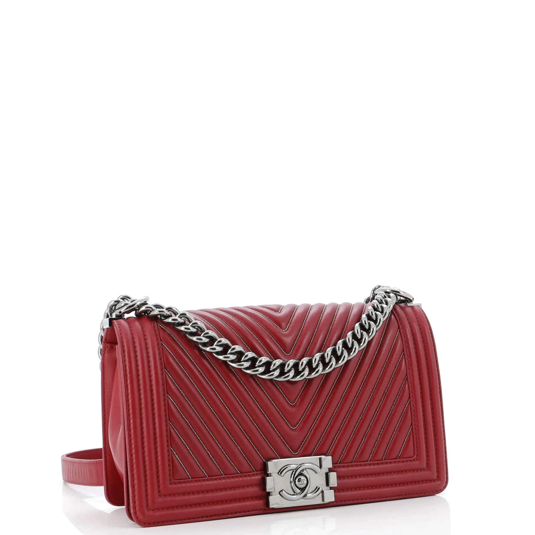 Pre-Loved Chanel Boy Flap Bag Chevron Calfskin with Micro Chain Detail Old Medium sold by Zulily product image thumbnail 2