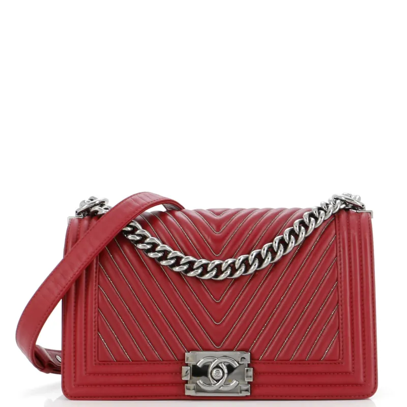 Pre-Loved Chanel Boy Flap Bag Chevron Calfskin with Micro Chain Detail Old Medium sold by Zulily