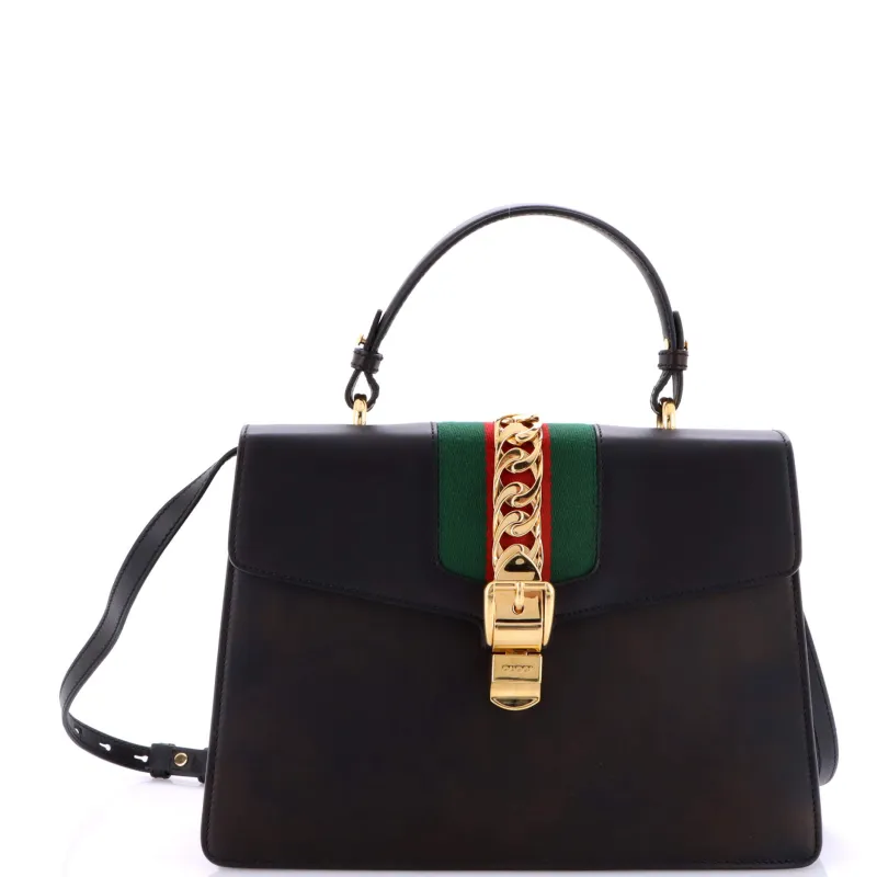 Pre-Loved Gucci Sylvie Top Handle Bag Leather Medium sold by Zulily