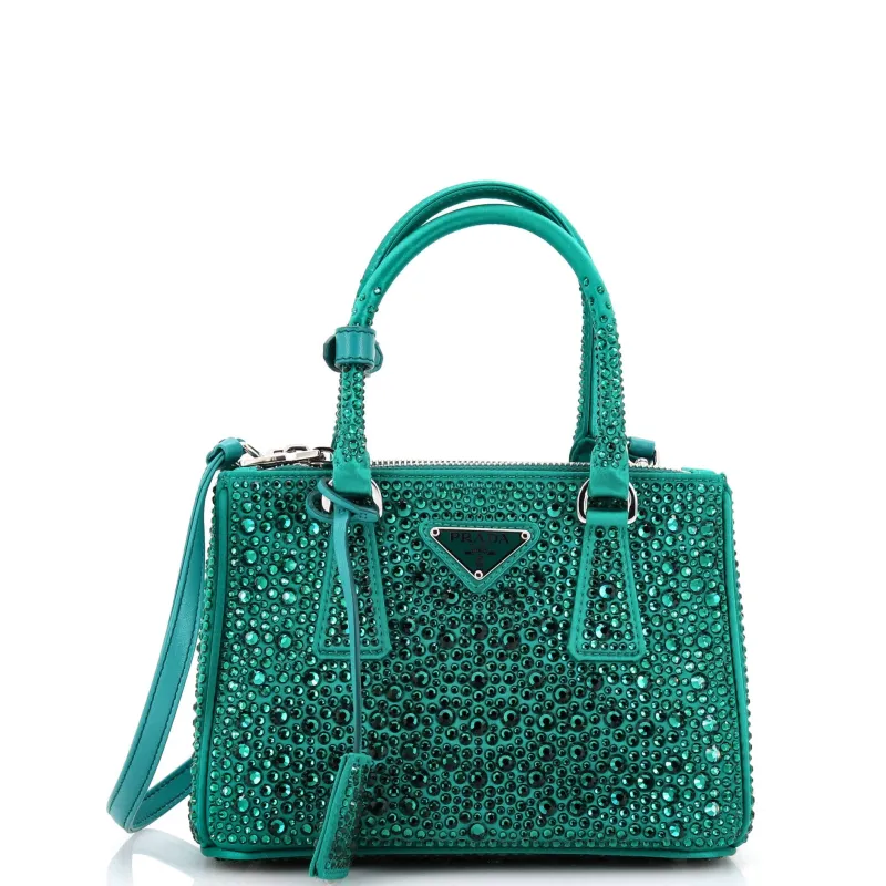 Pre-Loved Prada Galleria Double Zip Tote Crystal Embellished Satin Mini made by Prada