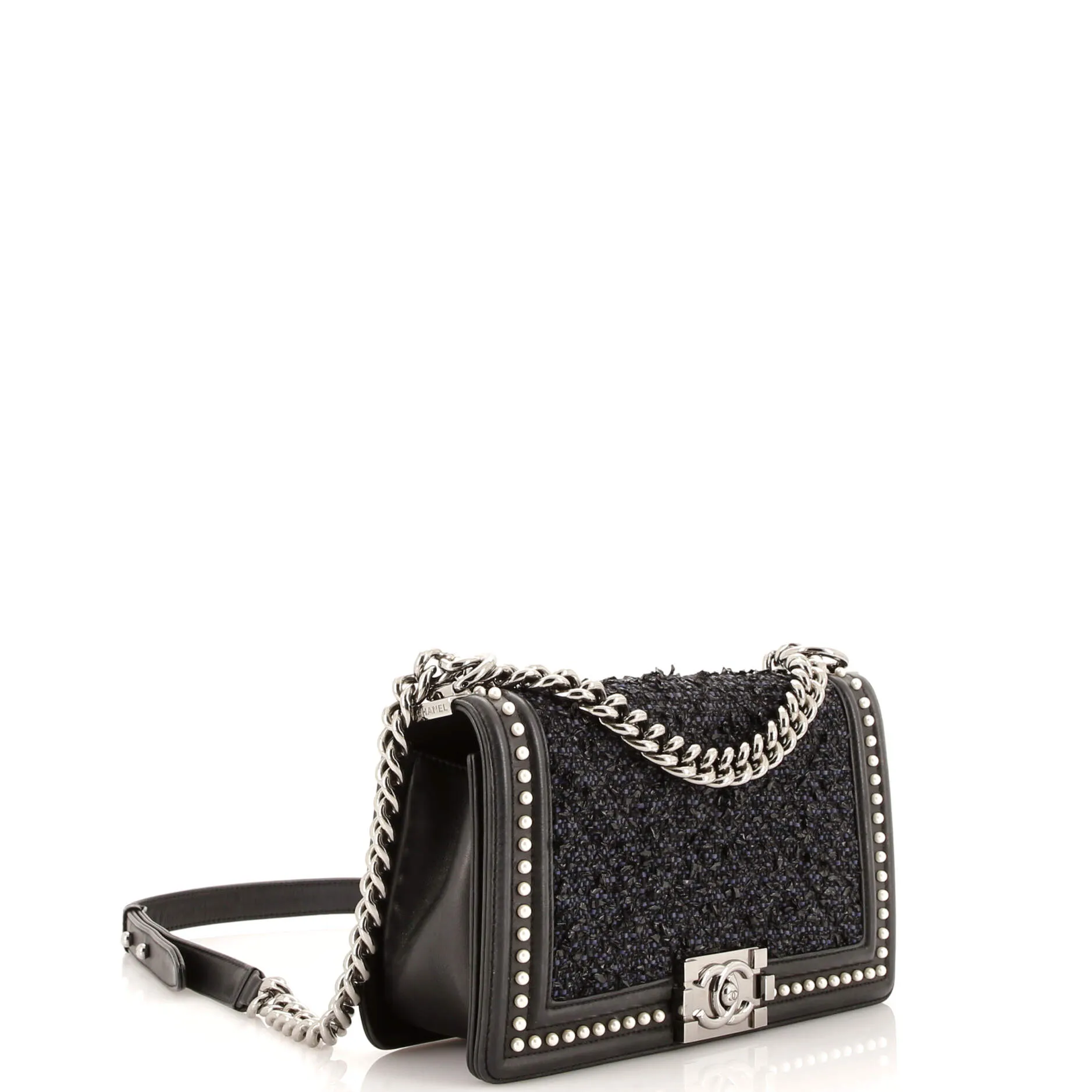 Pre-Loved Chanel Boy Flap Bag Quilted Tweed with Pearl Embellished Calfskin Old Medium sold by Zulily product image thumbnail 2