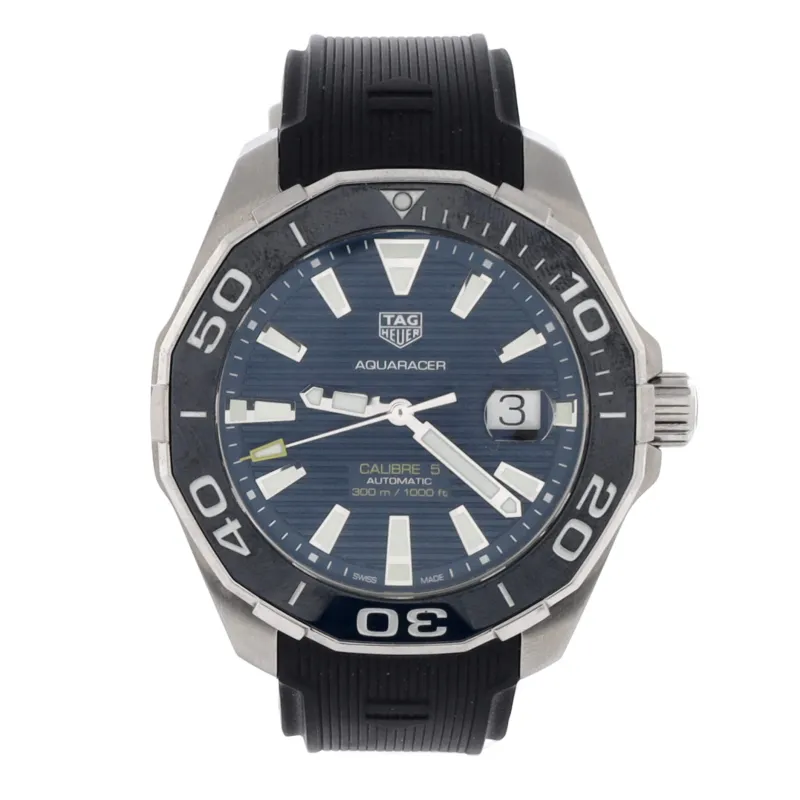 Pre-Loved Tag Heuer Aquaracer 300M Calibre 5 Automatic Watch Stainless Steel and Rubber 43 sold by Zulily