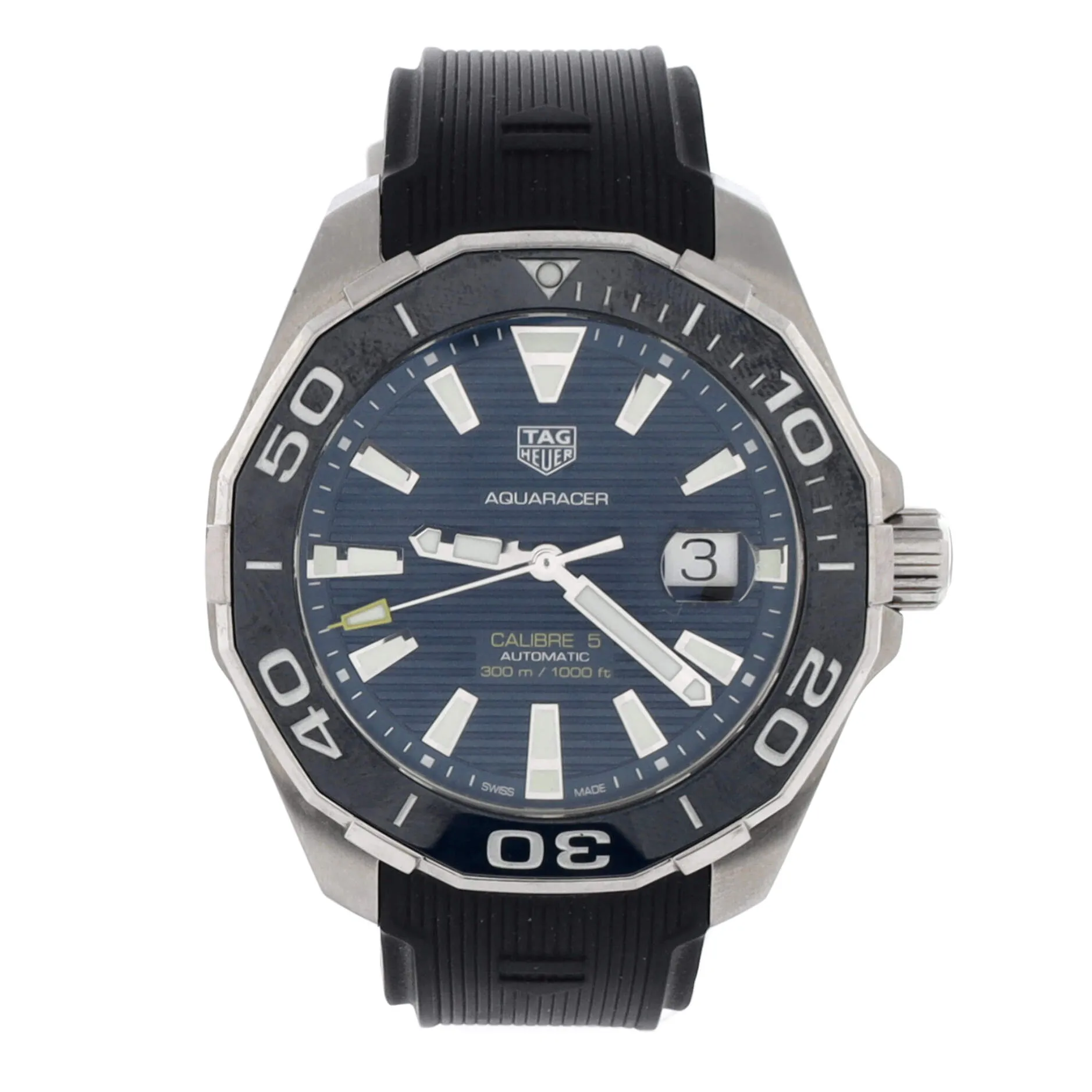 Pre-Loved Tag Heuer Aquaracer 300M Calibre 5 Automatic Watch Stainless Steel and Rubber 43 sold by Zulily