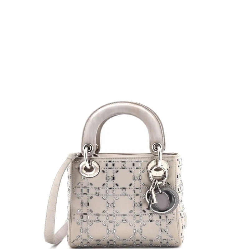 Pre-Loved Christian Dior Lady Dior Bag Crystal Embellished Cannage Quilt Satin Mini sold by Zulily
