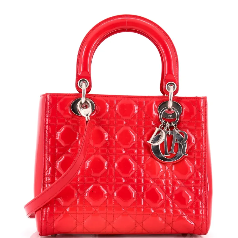 Pre-Loved Christian Dior Lady Dior Bag Cannage Quilt Patent Medium sold by Zulily