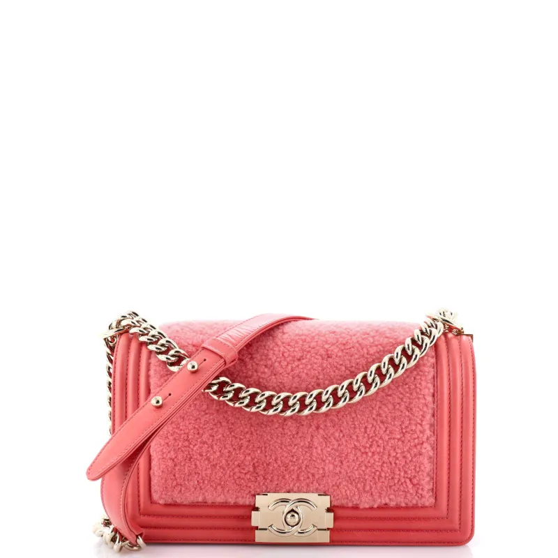 Pre-Loved Chanel Boy Flap Bag Shearling with Leather Old Medium sold by Zulily