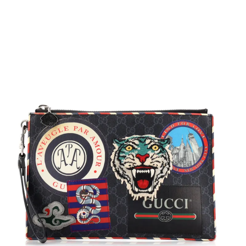 Pre-Loved Gucci Night Courrier Pouch GG Coated Canvas with Applique sold by Zulily