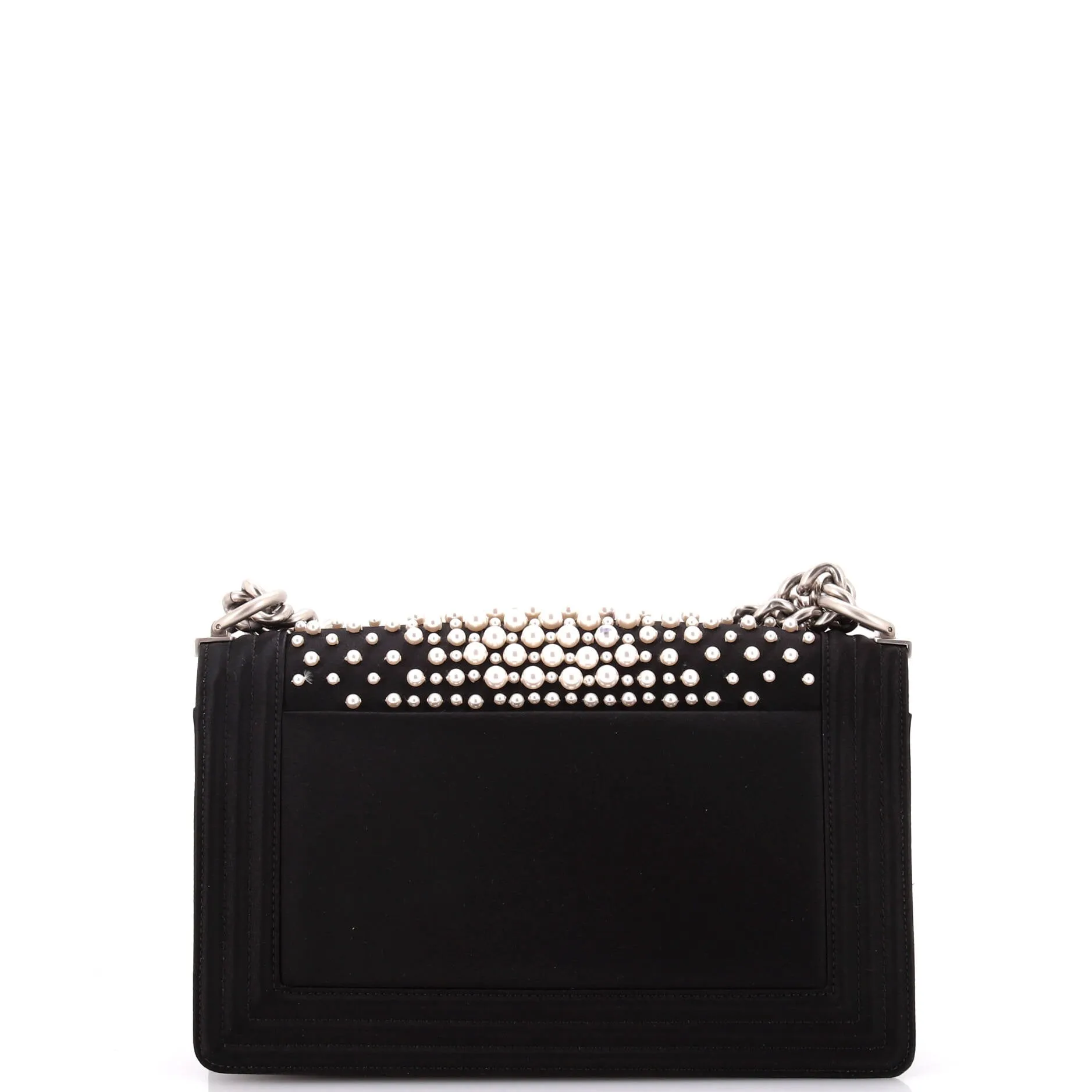 Pre-Loved Chanel Boy Flap Bag Pearl Embellished Satin Old Medium sold by Zulily product image thumbnail 3