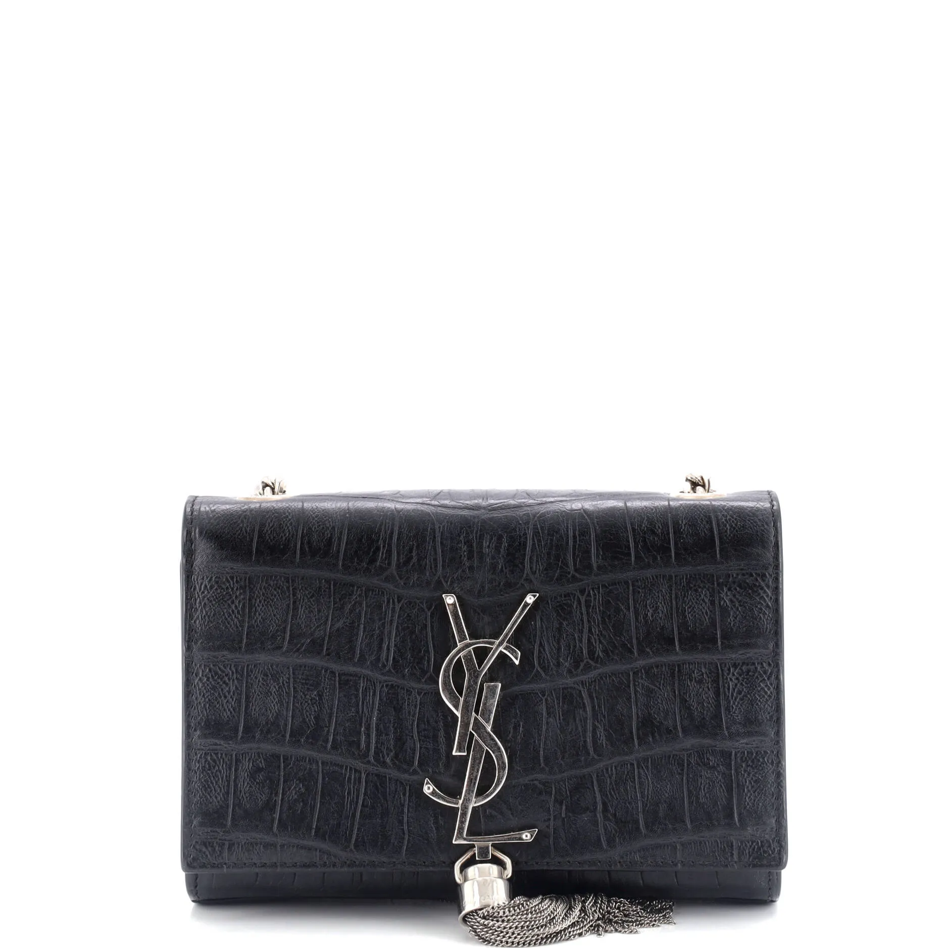 Pre-Loved Saint Laurent Classic Monogram Tassel Crossbody Bag Crocodile Embossed Leather Small sold by Zulily