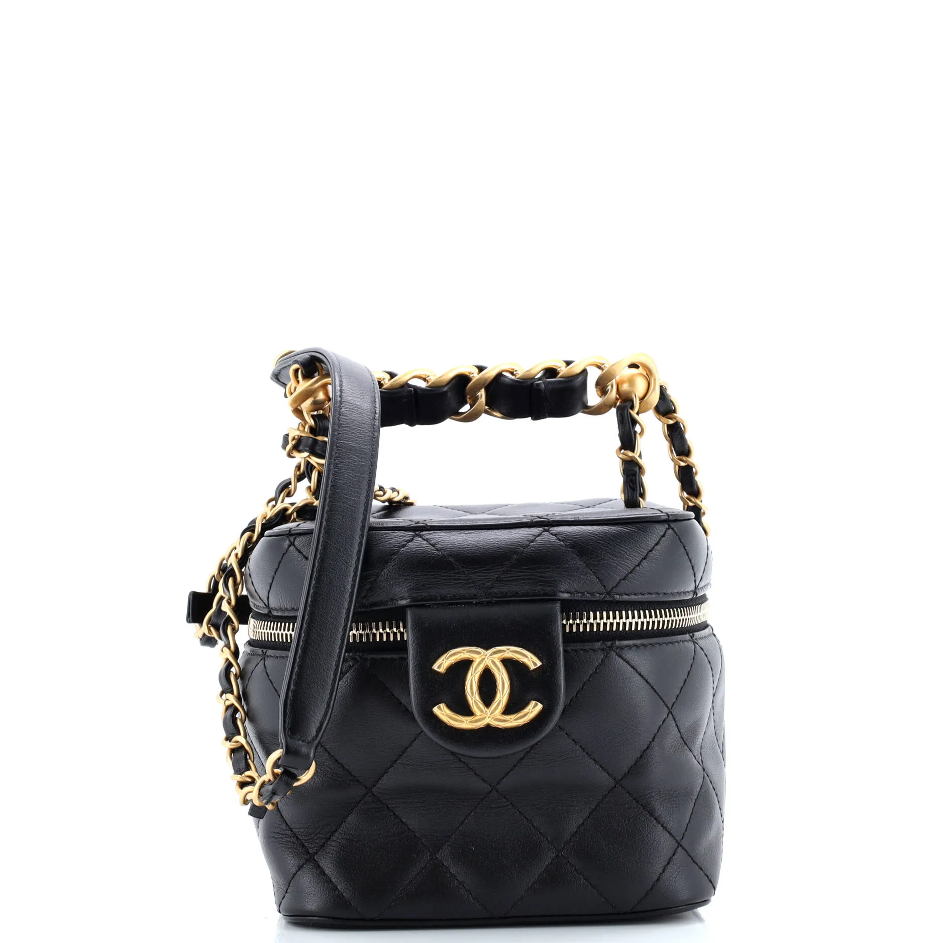 Pre-Loved Chanel Chain Bar Vanity Case with Chain Quilted Calfskin Small sold by Zulily