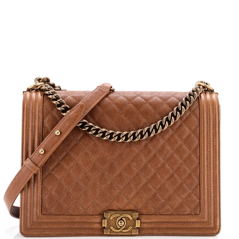Pre-Loved Chanel Boy Flap Bag Quilted Caviar Large sold by Zulily