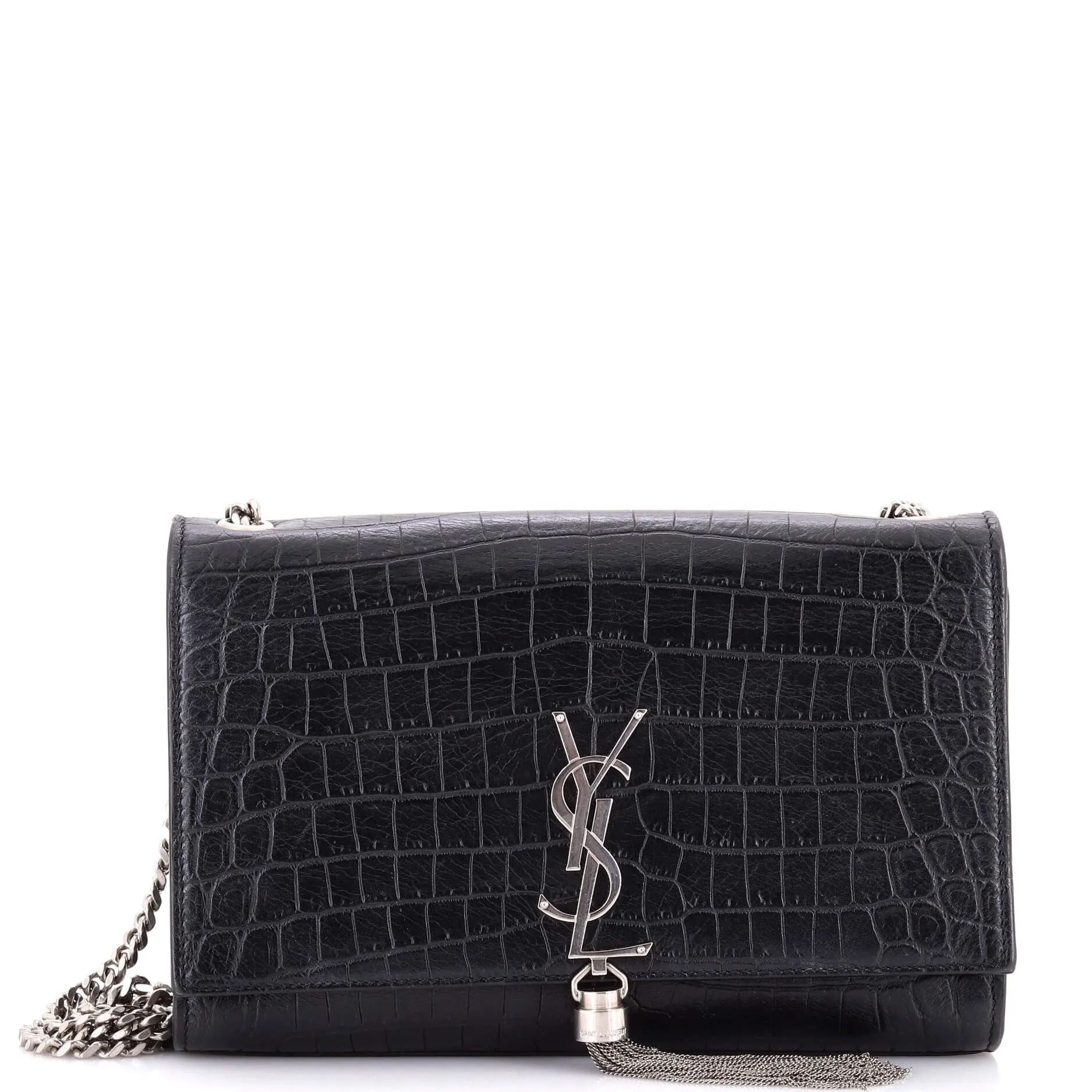 Pre-Loved Saint Laurent Classic Monogram Tassel Crossbody Bag Crocodile Embossed Leather Medium sold by Zulily