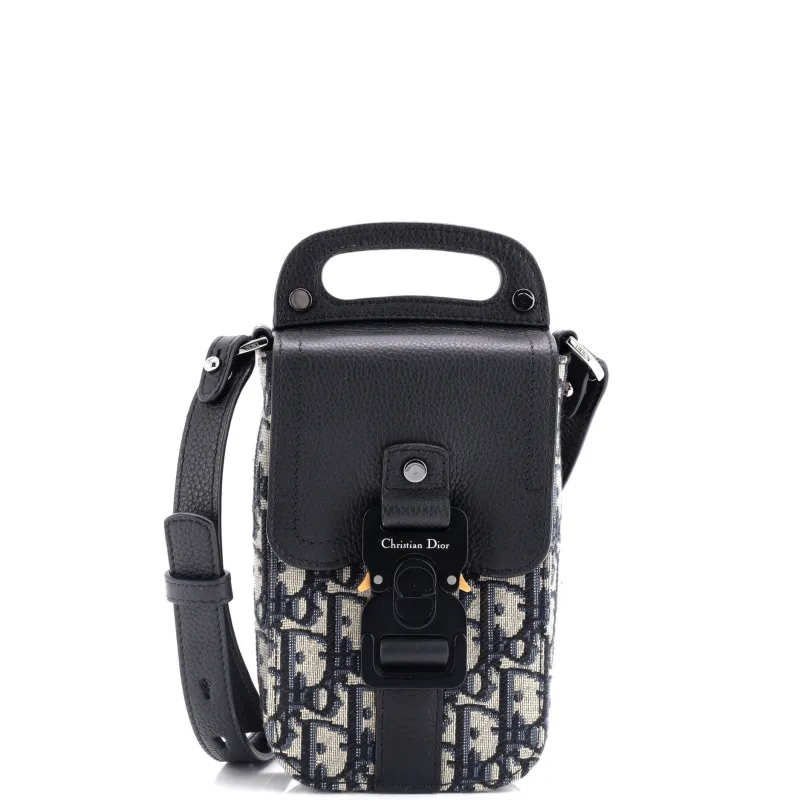 Pre-Loved Christian Dior Vertical Saddle Pouch with Strap Oblique Canvas and Leather sold by Zulily