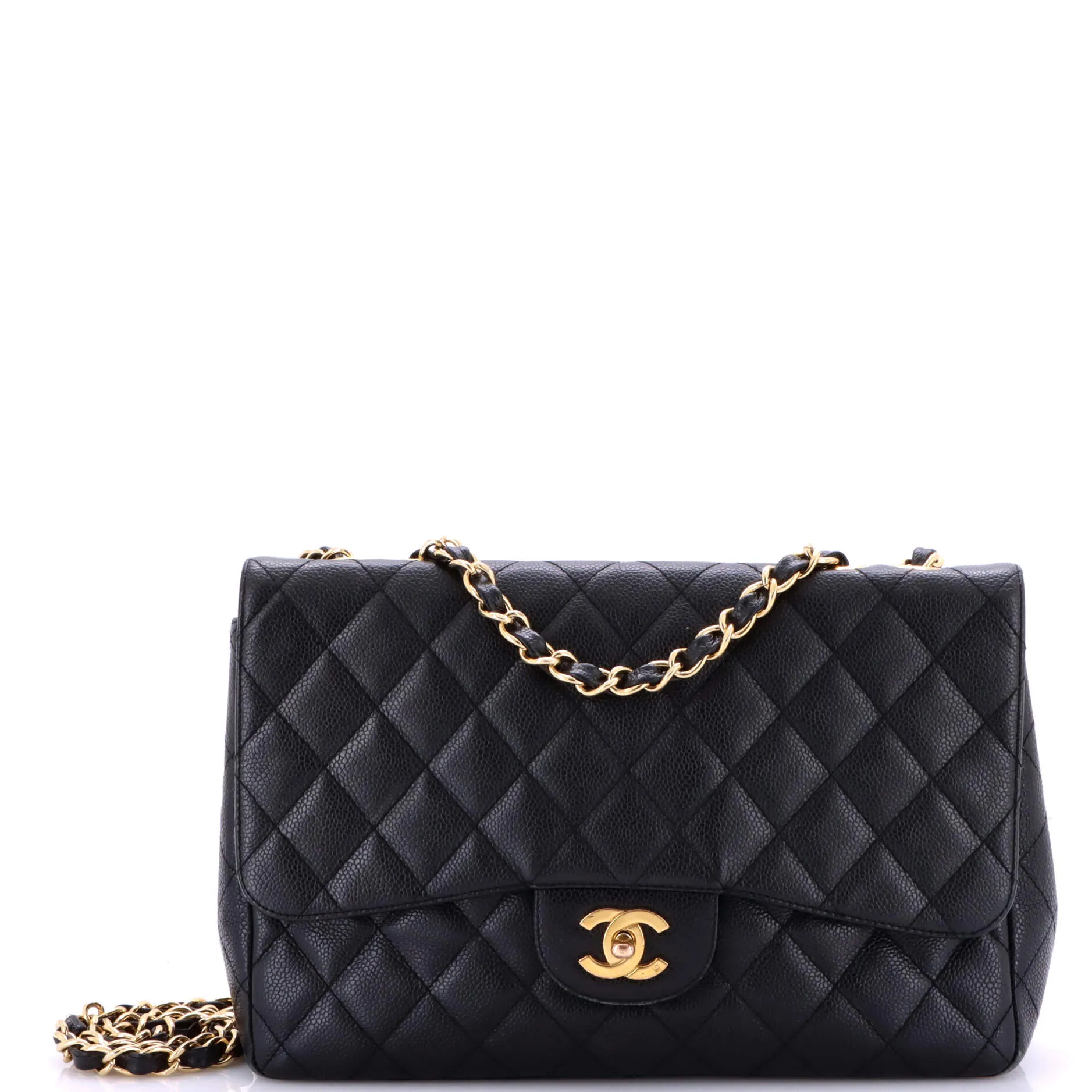 Pre-Loved Chanel Classic Double Flap Bag Quilted Caviar Jumbo sold by Zulily