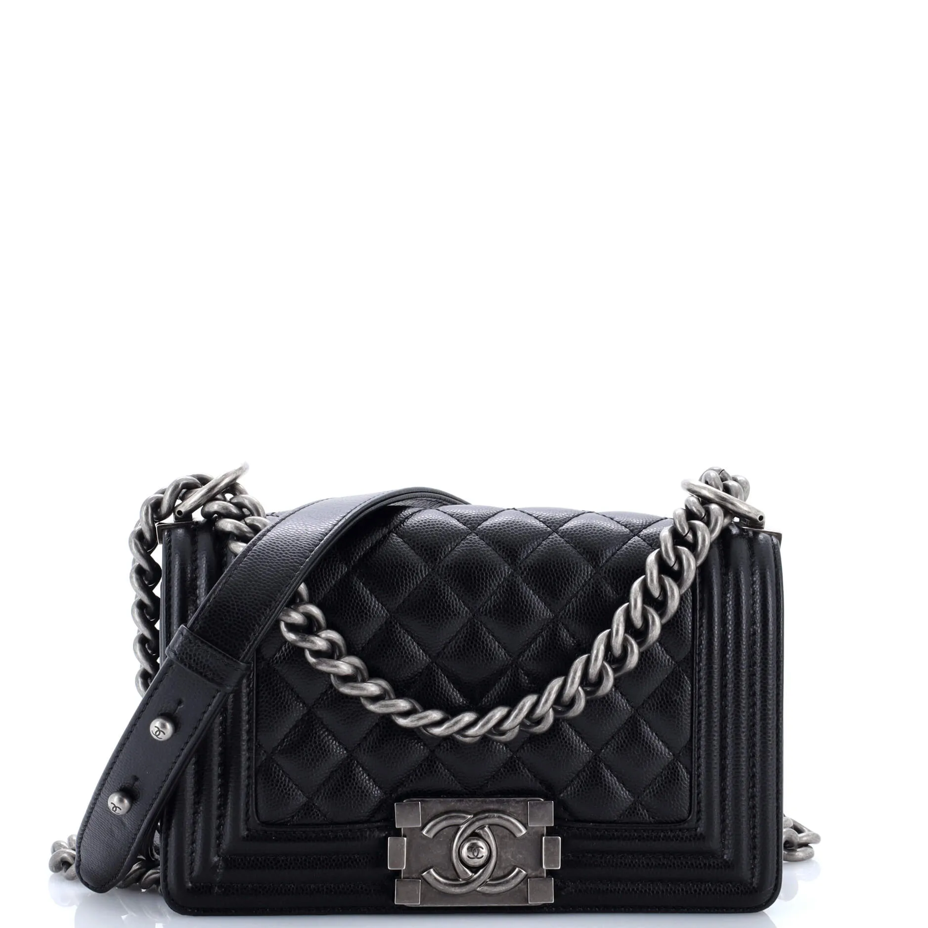 Pre-Loved Chanel Boy Flap Bag Quilted Caviar Small sold by Zulily