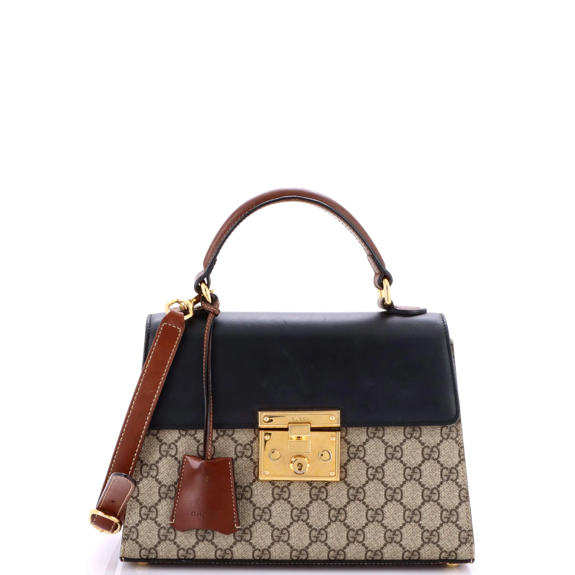 Pre-Loved Gucci Padlock Top Handle Bag GG Coated Canvas and Leather Small sold by Zulily