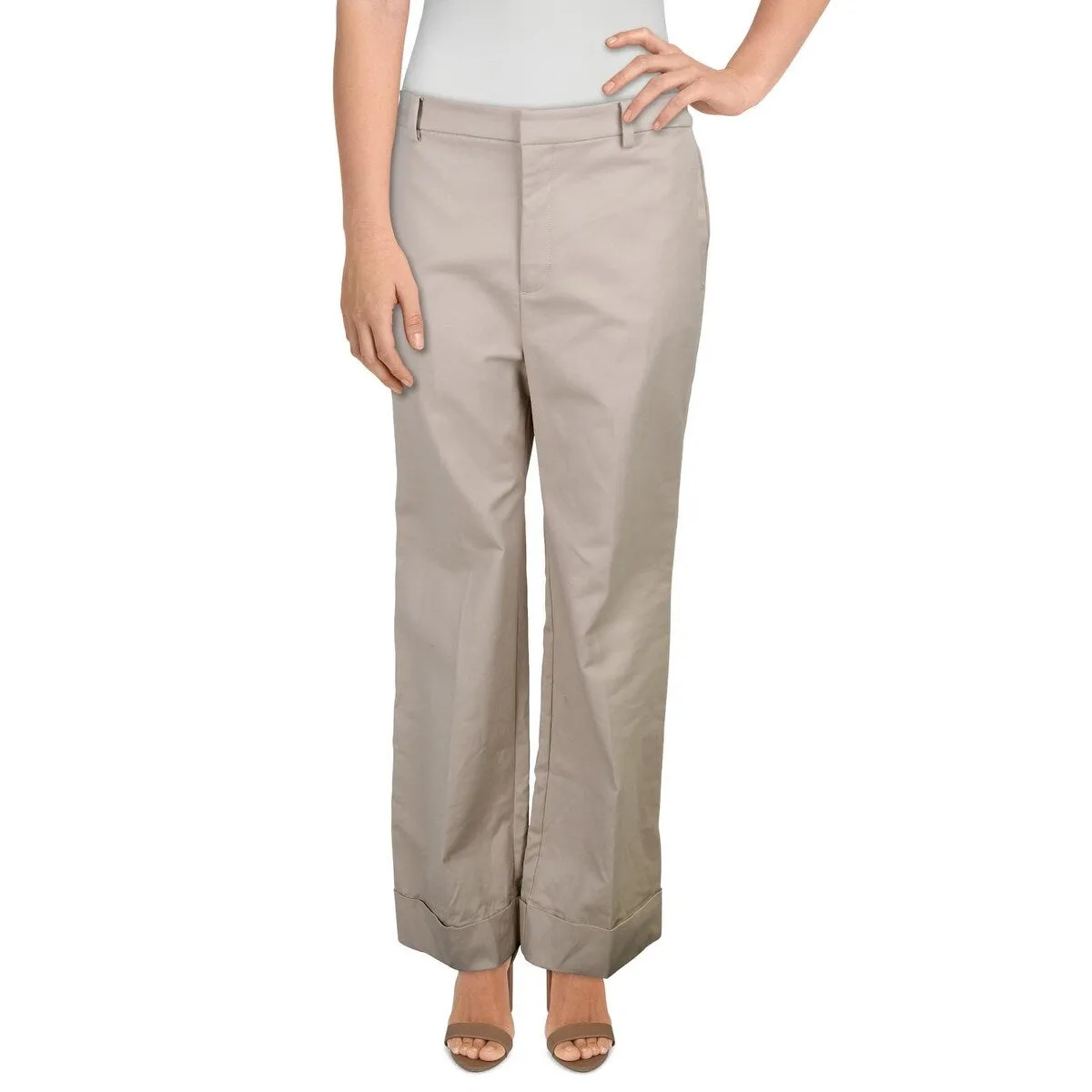 Ralph Lauren Women's Rashalle Cuffed Business Wide Leg Pants Beige Size 12 sold by Zulily