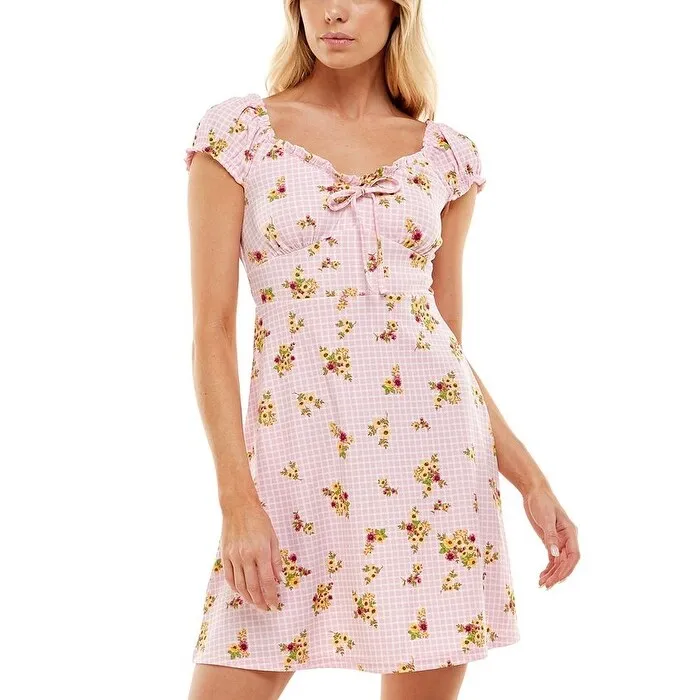 Ultra Flirt Junior's Floral Print Mini Dress Pink Size X-Small sold by Zulily