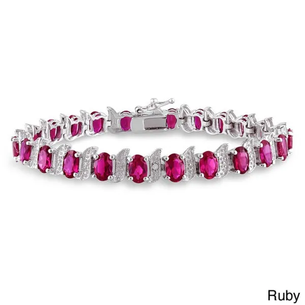 Miadora Silver Created Gemstone and Diamond Accent Tennis Bracelet sold by Zulily product image thumbnail 3