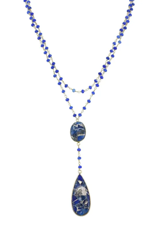 Double Diana Denmark Necklace in Sapphire with Blue Mojave Copper Turquoise Drop made by Zulily