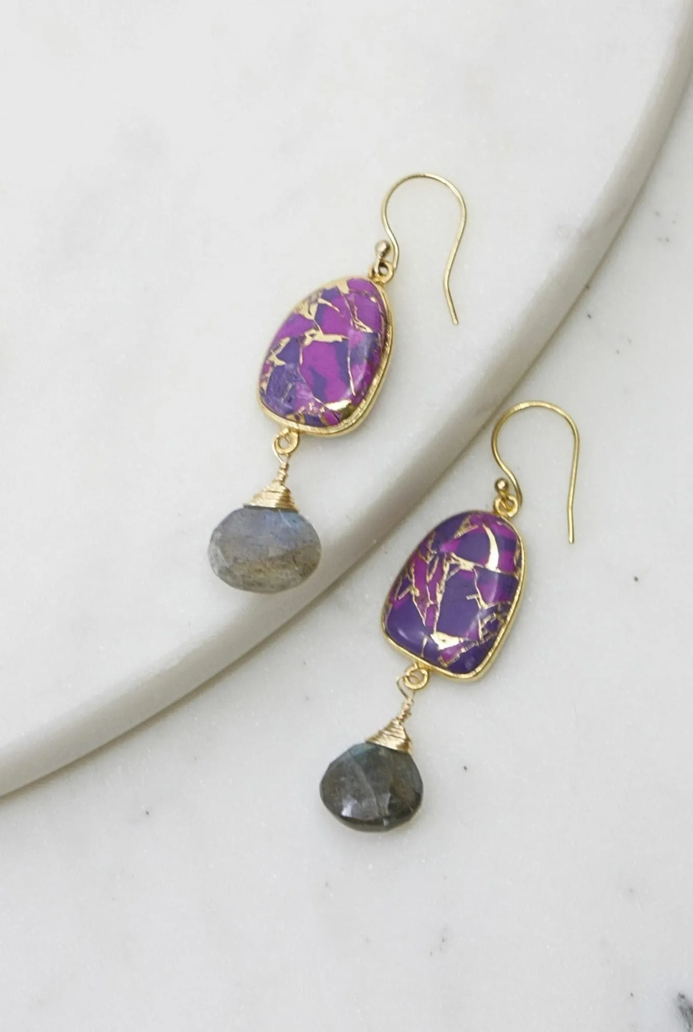 Victoria Earrings in Purple Turquoise Mojave and Labradorite in Gold sold by Zulily product image thumbnail 3