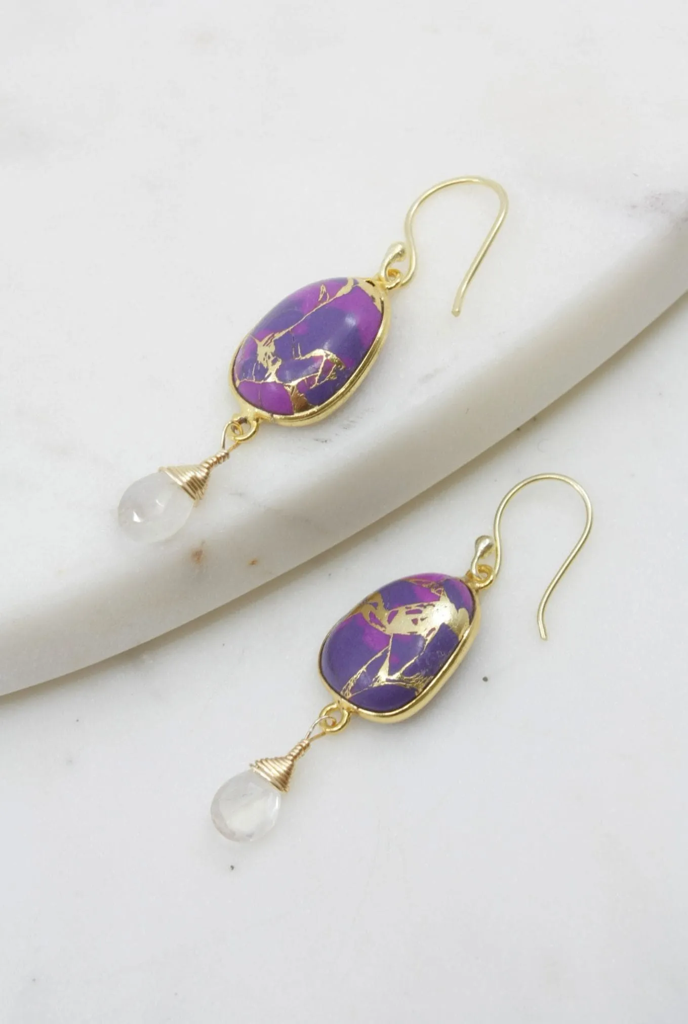 Victoria Earrings in Purple Turquoise Mojave and Moonstone in Gold sold by Zulily product image thumbnail 3