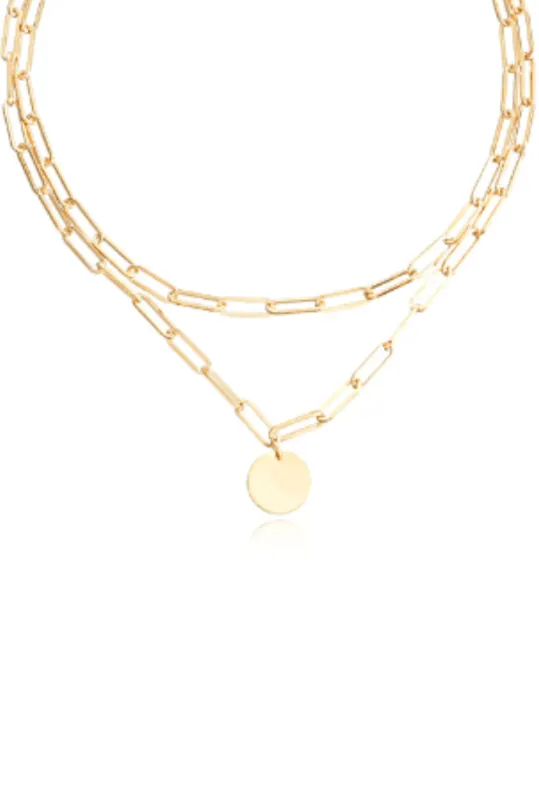 Gold Double Paperclip Chain Necklace with round accent sold by Zulily