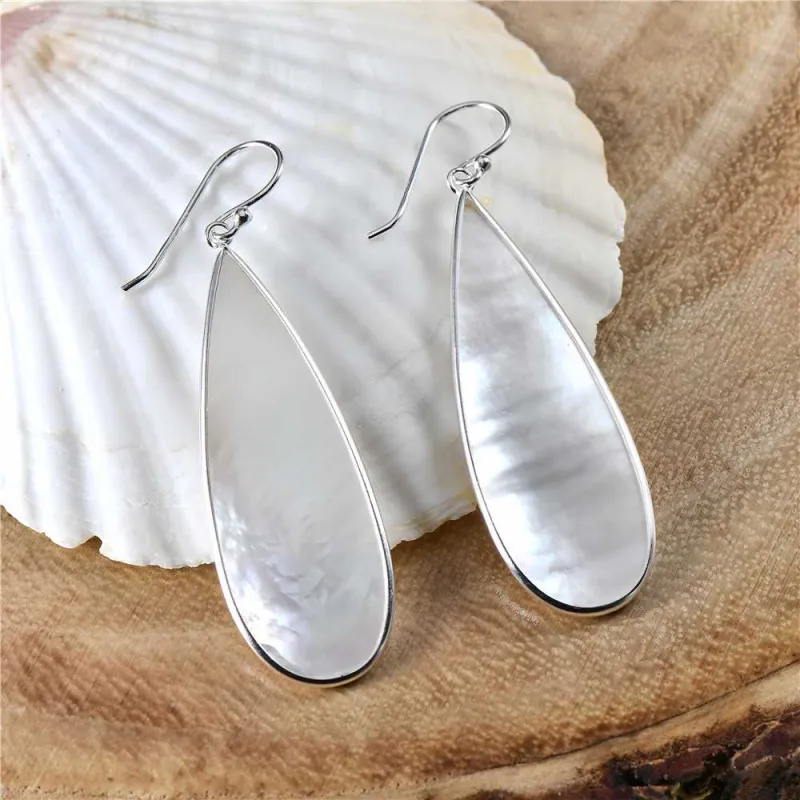 Vera & Co Sterling Silver Long Teardrop Mother-of-Pearl Women's Earring sold by Zulily