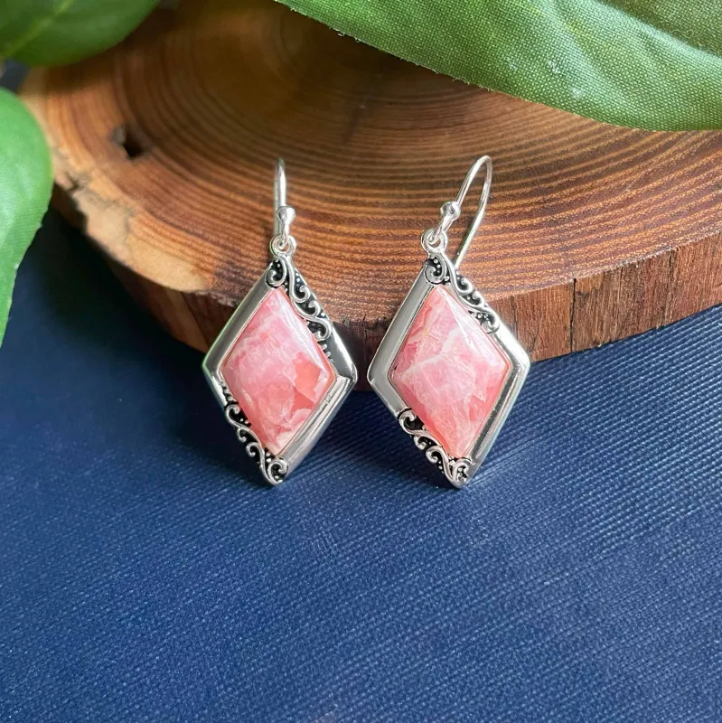 Vera & Co Rhombus Pink Rhodochrosite Edged with Flowers Women's Earring sold by Zulily