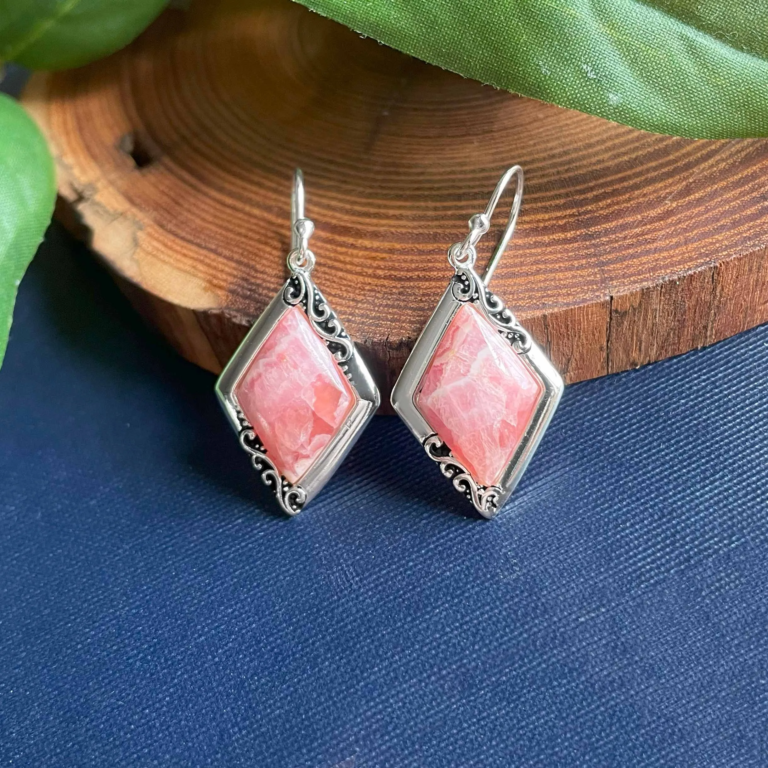 Vera & Co Rhombus Pink Rhodochrosite Edged with Flowers Women's Earring sold by Zulily