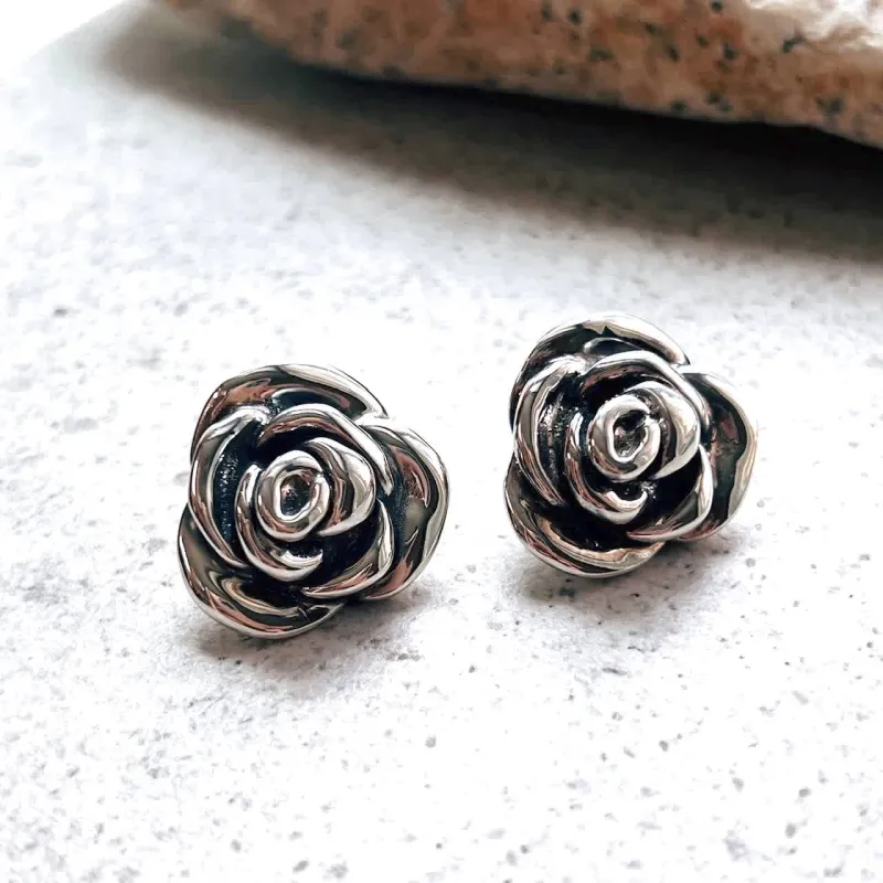 Vera & Co Sterling Silver Oxidized Big Rose Flower Button Women's Earring sold by Zulily