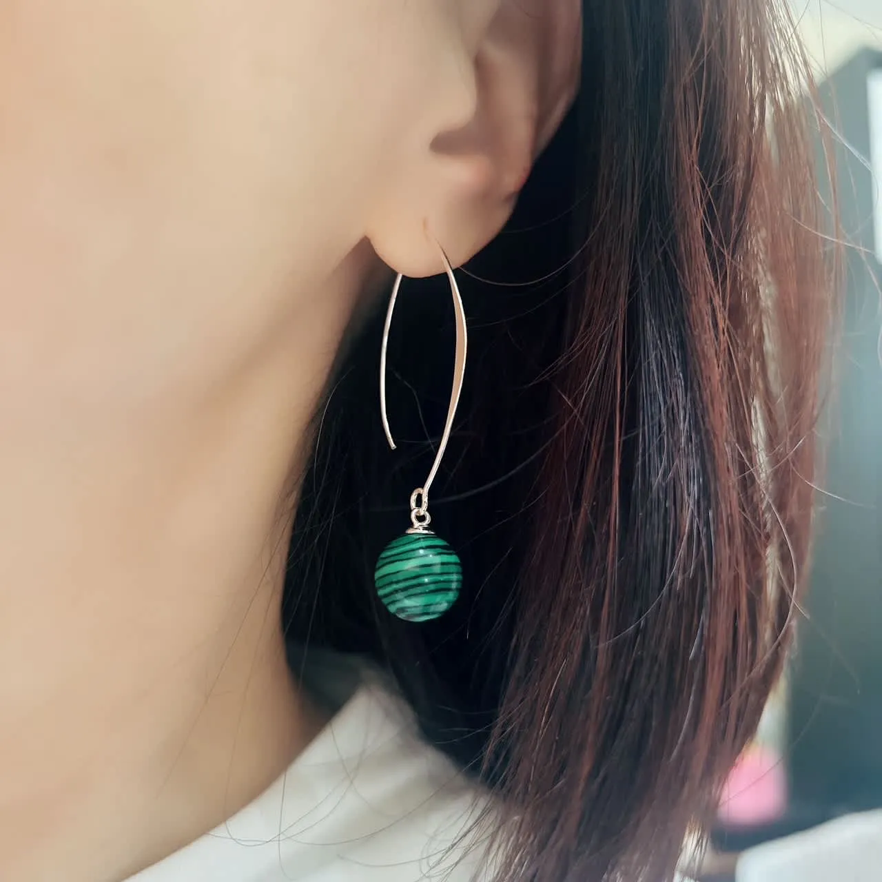 Vera & Co Sterling Silver Malachite Beads Drops with Arc Line Women's Earring sold by Zulily product image thumbnail 2