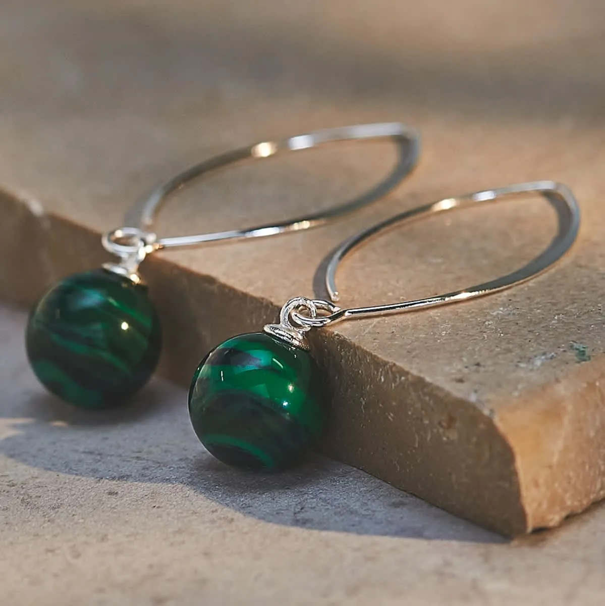 Vera & Co Sterling Silver Malachite Beads Drops with Arc Line Women's Earring sold by Zulily