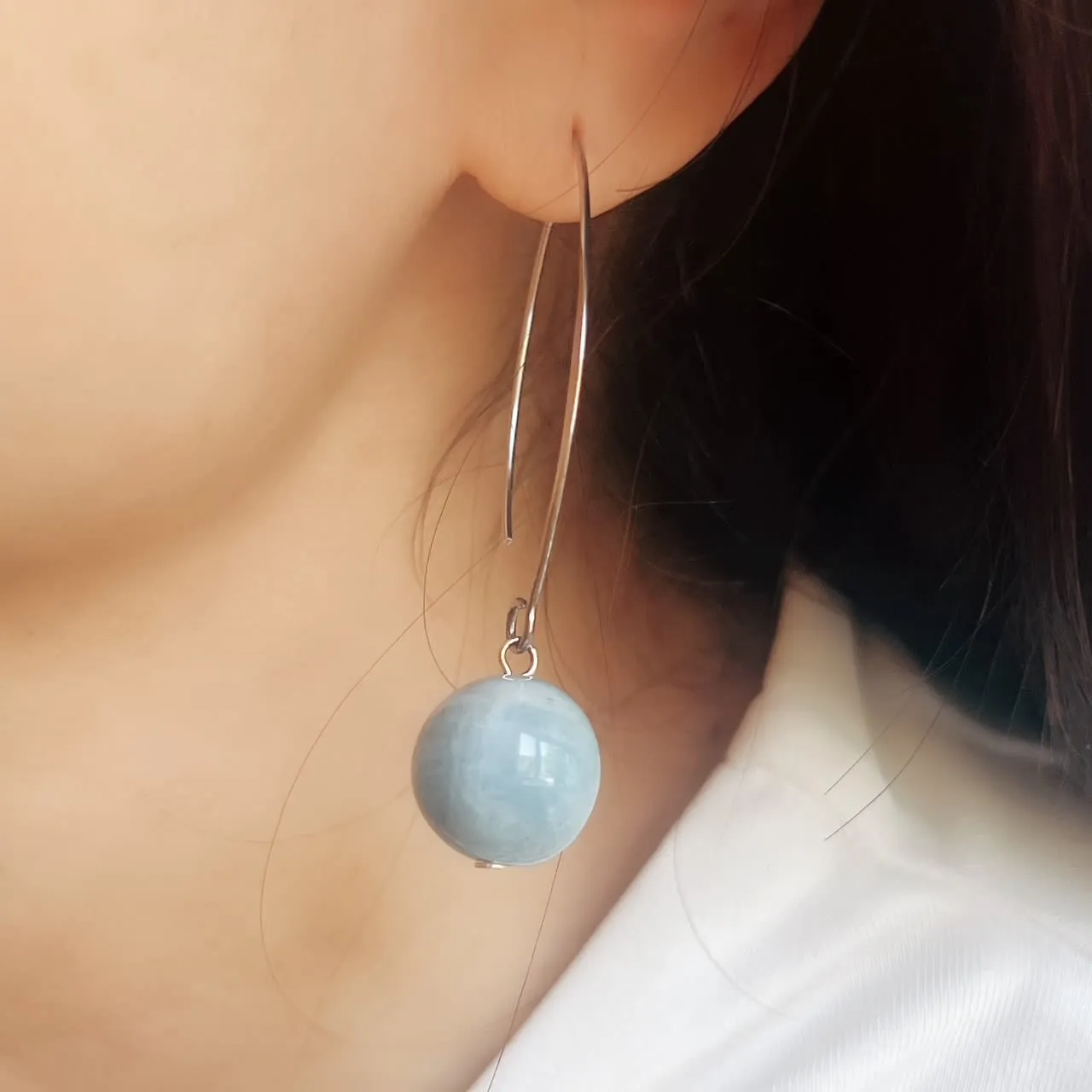 Vera & Co Sterling Silver Aqua Marine Bead Drops with Arc Line Women's Earring sold by Zulily product image thumbnail 2