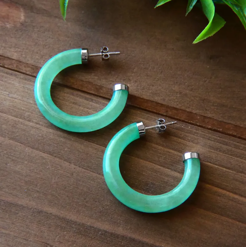 Vera & Co Sterling Silver Green Jade Shape in Hoop Women's Earring sold by Zulily