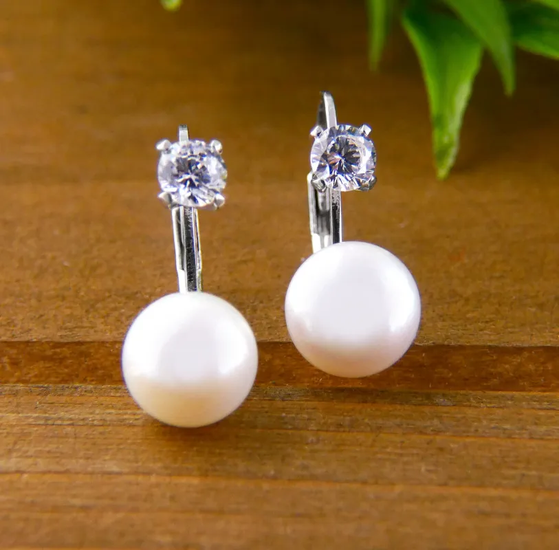 Vera & Co Women's Sterling Silver Freshwater Pearl Drop with CZ Leverback Earring sold by Zulily