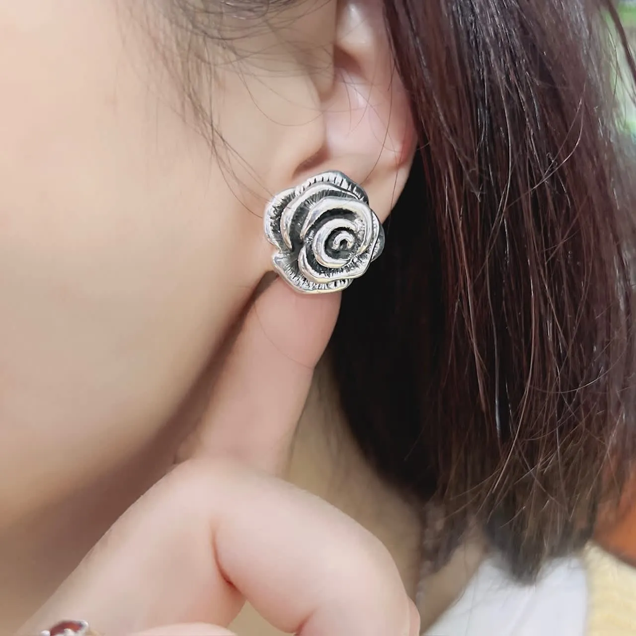 Vera & Co Women's Sterling Silver Medium Size Rose Flower with Line Texture Button Earring sold by Zulily product image thumbnail 3