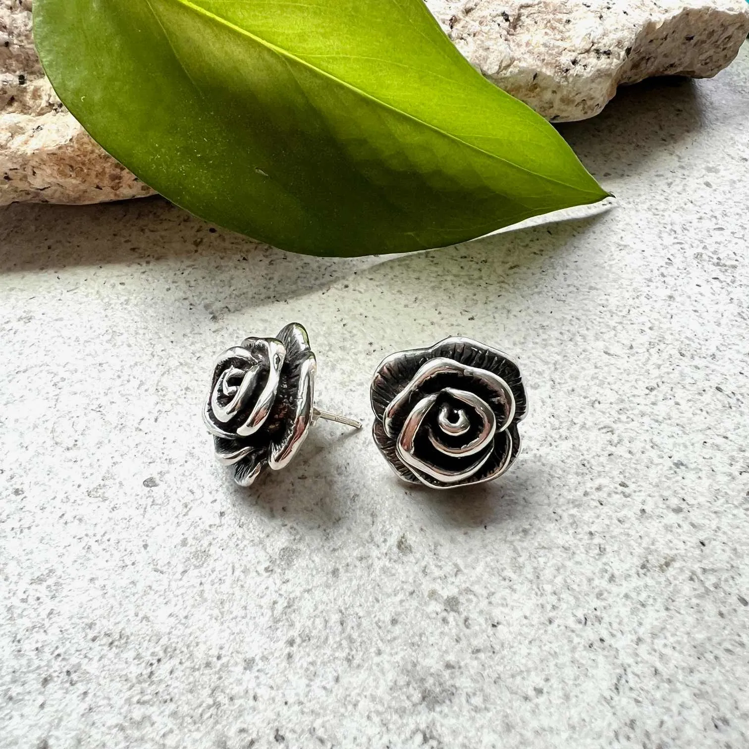 Vera & Co Women's Sterling Silver Medium Size Rose Flower with Line Texture Button Earring sold by Zulily