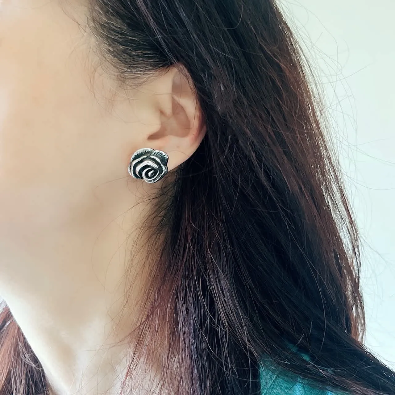 Vera & Co Women's Sterling Silver Medium Size Rose Flower with Line Texture Button Earring sold by Zulily product image thumbnail 2